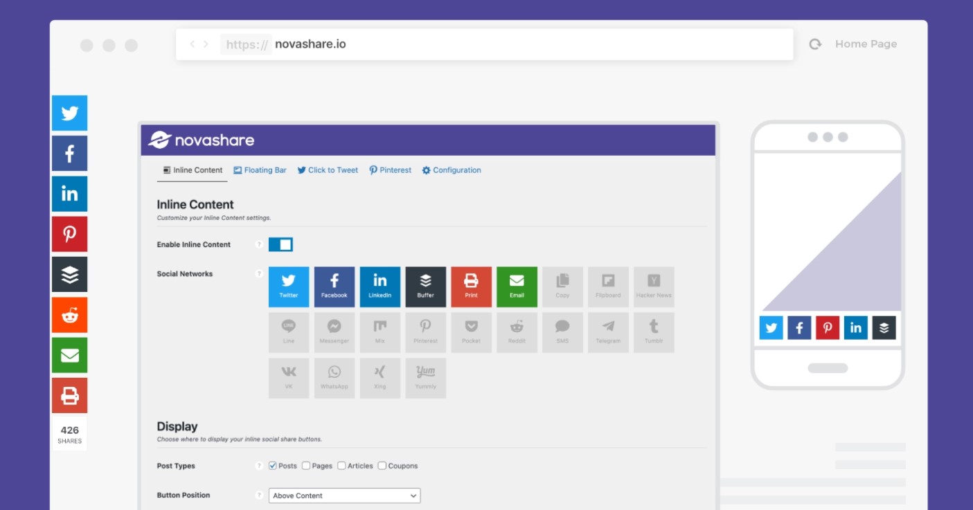 Novashare WordPress social sharing plugin